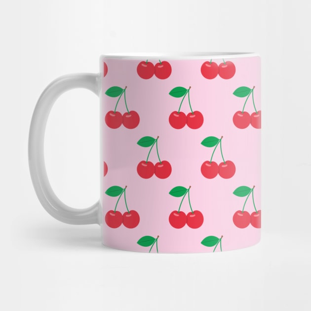 Red Cherries Pattern on Pink Background by Ayoub14